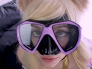 Preview 5 of Ahri KDA Hard double penetration and blowjob Swimming goggles