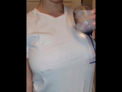 Ice water on big pierced tits! Ends with a ripped shirt!