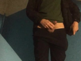Guy in a sportwear cum in the stairwell