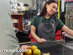Video Reality Kings - JMac Fucks Petite Kimmy Kimm Behind The Supermarket Counter As She Keeps Working