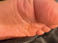 Male scrunching his tired feet - Listening to LoFi ASMR