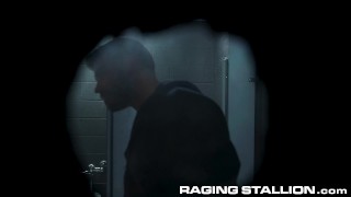 RagingStallion Big Buldge Spotted on Hairy Bottom in the Bathroom