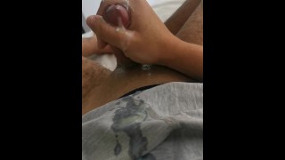 Guy spits out all his cum after a long time