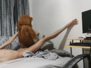 Preview 4 of Skinny teen riding his hairy teddy bear in different positions