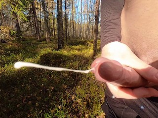 Masturbating my Vitiligo Dick in Autumn Forest, then Cum on Pants