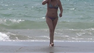 My beautiful wife, Latina mother shows off and masturbates on the beach before fucking her young lov