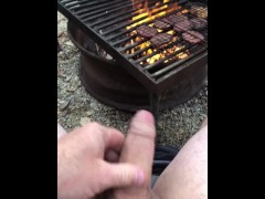 Video Cooking Food & Jerking By The Campfire, Cumming All Over My Meat, Then Pissed On The Fire To Put Out