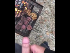 Cooking Food & Jerking By The Campfire, Cumming All Over My Meat, Then Pissed On The Fire To Put Out
