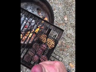 Cooking_Food & Jerking By The Campfire, Cumming All Over My Meat, Then PissedOn The Fire To Put Out