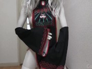 Preview 2 of White crossdresser cat wears chinese vampire costume and gloves