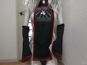 Preview 6 of White crossdresser cat wears chinese vampire costume and gloves