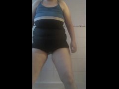 Dumb slut pisses herself in tankini swimsuit