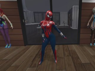 dancing girl, blue suit, babe, spider girl