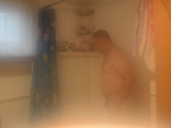 Getting cleaned up in the shower after getting very muddy and dirty -st