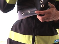 Naughty female firefighter teases and performs a hot striptease outdoor - Screenshot 4 of 16 - Outside