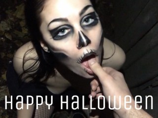 Spooky Slut Skull Fucked and Railed Hard outside