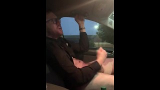 Frantically Jacking Off In His Car with His Hairy Body and Hard Cock - Otter Cum - Public - Morning
