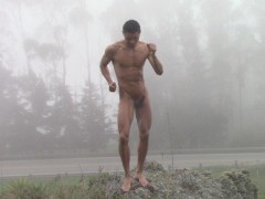 Crazy Boy DANCING NAKED And MASTURBATING On a Stone In Front Of a Busy ROAD.