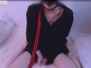 Preview 3 of Masturbating "Meow ♡ Meow ♡" of a male cat in a black shirt. Collar / Lead / Cosplay / Slender