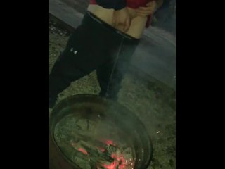 Knocking down the campfire with my piss before bed