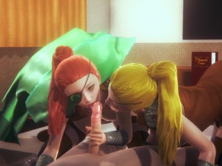 They are Billions: Blonde and Redhair Double Blowjob