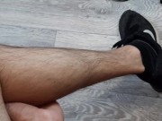 Preview 6 of Russian guy with hairy legs jerking off his big dick in sneakers