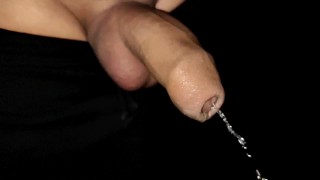 Long slow-mo piss . Peeing uncut cock in the night