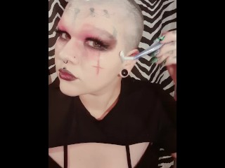 Goth Girl Razor Shaves Head Bald for you