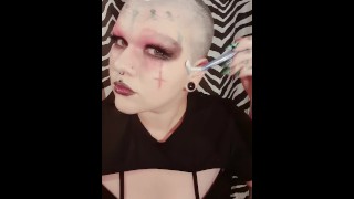 Goth Girl Shaves Your Head Bald With A Razor