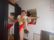 Preview 4 of A naked lady does make-up in front of a mirror, puts on underwear, stockings, a skirt. 3