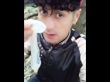 Drinking cum load from used condom, rinsing mouth with cum and swallowing cum outside