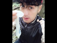 Drinking cum load from used condom