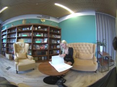 VR 3D 4K - BLONDE SEXY MODEL - LIBRARY TEASE WITH NATURAL BOOBS