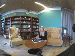 VR 3D 4K - BLONDE SEXY MODEL - LIBRARY TEASE WITH NATURAL BOOBS