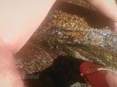 Indian girl cleaning pussy in river near Village 