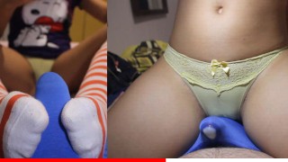 Humping seco + punheta ao mesmo tempo para fazê-lo gozar em sua cueca, roupa interior sexy de cetim de seda