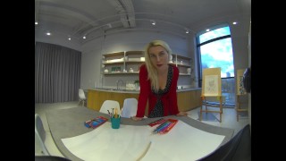VR 3D 4K - Blonde sexy kunstleerkracht rollenspel