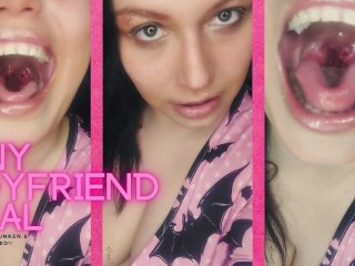 mouth, shrinking boyfriend, brunette, throat fetish