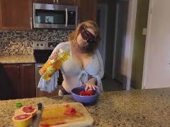 Slicing and crushing Food and RUBBING it into HUGE-TITTED Mature MOMMY Mistress Thursday