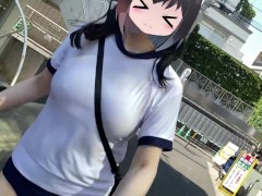 【Ｉカップ変態巨乳女子大生とうふ】ノーブラランニング巨乳体操着とブルマでおもちゃ装着💖して原宿の人混みを疾走してみたら、人が多すぎてまさかの結末に… - Screenshot 15 of 16 - Bloomers