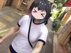 【Ｉカップ変態巨乳女子大生とうふ】ノーブラランニング巨乳体操着とブルマでおもちゃ装着💖して原宿の人混みを疾走してみたら、人が多すぎてまさかの結末に… - Screenshot 8 of 16 - Outside