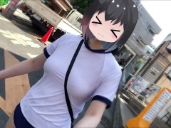 【Ｉカップ変態巨乳女子大生とうふ】ノーブラランニング巨乳体操着とブルマでおもちゃ装着💖して原宿の人混みを疾走してみたら、人が多すぎてまさかの結末に… - Screenshot 9 of 16 - Running
