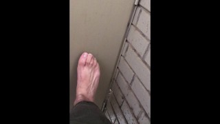 Public park restroom - Still searching for someone to fuck and suck these manly feet! So horny