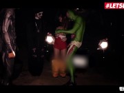Preview 2 of BUMSBUS - Halloween Masked Men Fuck Petite Girl Lullu Gun In The Backseat - LETSDOEIT