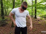 Preview 2 of Maskurbate - Masked Muscle Hunk Zahn Jerking Outdoors