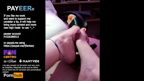 Footjob, heeljob, high heels sandal and beautifull Orange fluo Toes - LOTS OF CUM