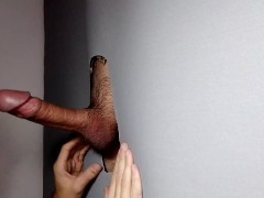 Very hot straight hipster comes to gloryhole for the first time.