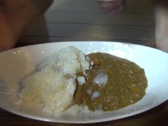 Cum topping on curry (pee also came out)