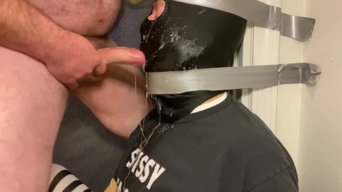 Immobilized faggot getting throat fucked by straight alpha