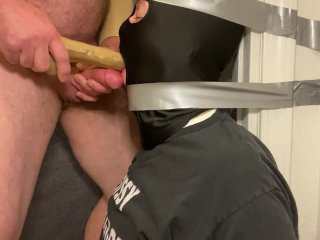 Immobilized faggot getting throat fucked by straight alpha